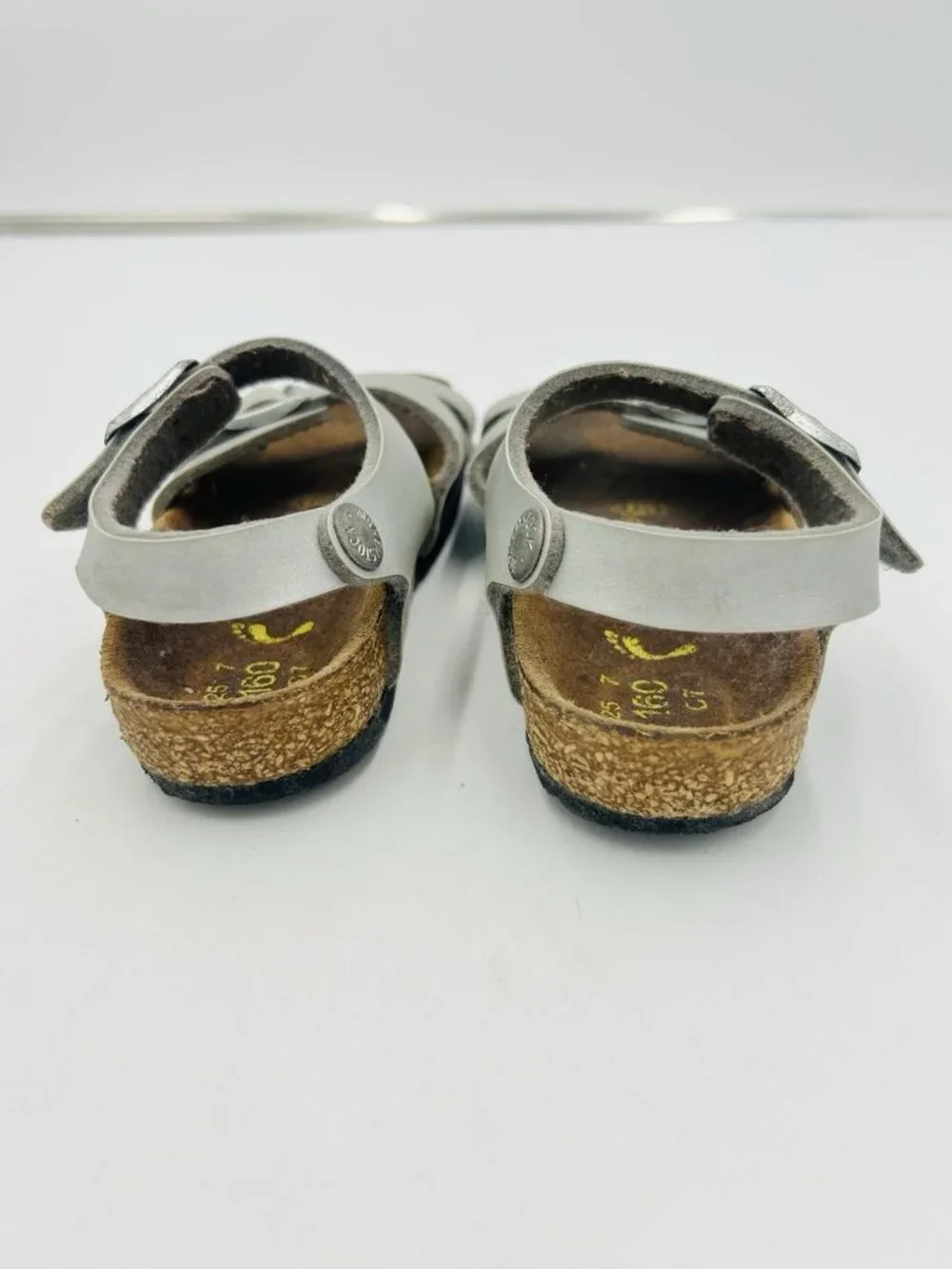 Birkenstock Girls Sz 25 (Youth 7-7.5) Rio Silver Leather Sandals Heel Strap